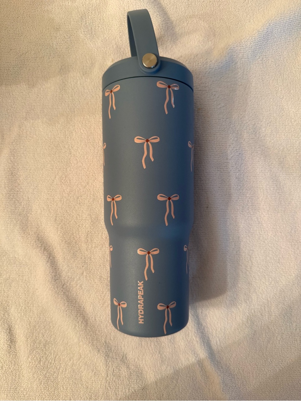 HydraPeak Blue Stainless Bottle with Pink Bow Accent 30oz